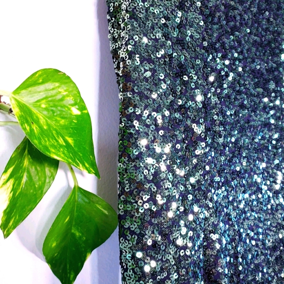 $895 NWT BADGLEY MISCHKA Emerald Green Maxi Long Gown 4 SMALL Sequin Long sleeve - Picture 9 of 10